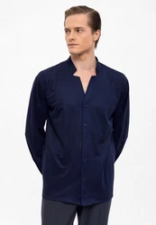 Antioch Blusenshirt Standing Collar Long Sleeve Shirt Dunkelblau/Blau