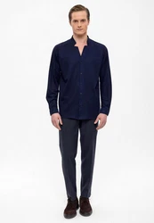 Antioch Blusenshirt Standing Collar Long Sleeve Shirt Dunkelblau/Blau
