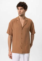 Antioch Blusenshirt Lapel Collar Short Sleeve Shirt Braun/Beige