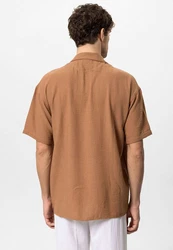 Antioch Blusenshirt Lapel Collar Short Sleeve Shirt Braun/Beige
