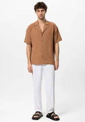 Antioch Blusenshirt Lapel Collar Short Sleeve Shirt Braun/Beige
