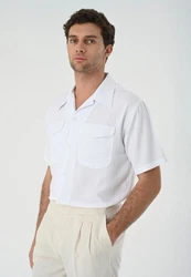 Antioch Blusenshirt Lapel Collar Short Sleeve Shirt Weiß/Dunkelblau/Grau