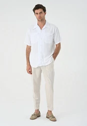 Antioch Blusenshirt Lapel Collar Short Sleeve Shirt Weiß/Dunkelblau/Grau