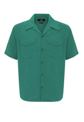 Antioch Blusenshirt Lapel Collar Short Sleeve Shirt Türkis/Grün/Dunkelgrün