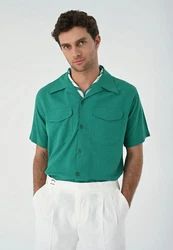 Antioch Blusenshirt Lapel Collar Short Sleeve Shirt Türkis/Grün/Dunkelgrün