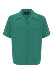 Antioch Blusenshirt Lapel Collar Short Sleeve Shirt Türkis/Grün/Dunkelgrün