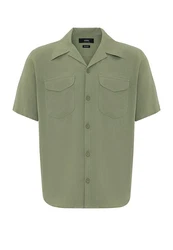 Antioch Blusenshirt Lapel Collar Short Sleeve Shirt Dunkelgrün/Grün/Khaki