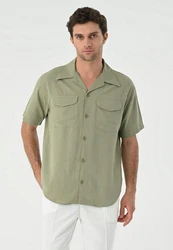 Antioch Blusenshirt Lapel Collar Short Sleeve Shirt Dunkelgrün/Grün/Khaki