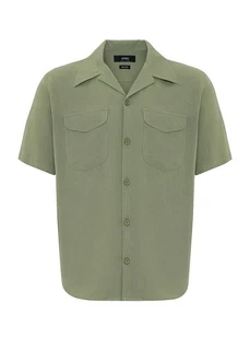 Antioch Blusenshirt Lapel Collar Short Sleeve Shirt Dunkelgrün/Grün/Khaki