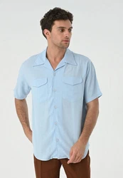 Antioch Blusenshirt Lapel Collar Short Sleeve Shirt Hellblau/Blau