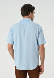 Antioch Blusenshirt Lapel Collar Short Sleeve Shirt Hellblau/Blau