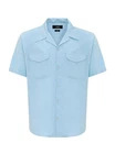 Antioch Blusenshirt Lapel Collar Short Sleeve Shirt Hellblau/Blau