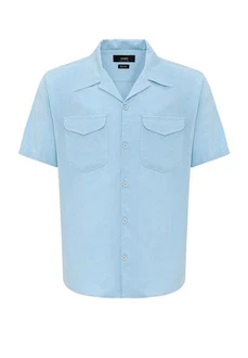 Antioch Blusenshirt Lapel Collar Short Sleeve Shirt Hellblau/Blau Antioch Blusenshirt Lapel Collar Short Sleeve Shirt Hellblau/Blau