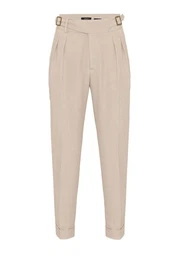 7/8-Strandhose High Waist Pleated Trousers with Buckle Belt detail