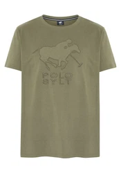 Polo Sylt T-Shirt mit gesticktem Label-Symbol und -Schriftzug Dunkelgrün/Grün/Braun