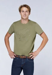 Polo Sylt T-Shirt mit gesticktem Label-Symbol und -Schriftzug Dunkelgrün/Grün/Braun