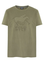 Polo Sylt T-Shirt mit gesticktem Label-Symbol und -Schriftzug Dunkelgrün/Grün/Braun