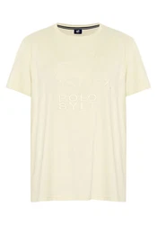 Polo Sylt T-Shirt mit gesticktem Label-Symbol und -Schriftzug Khaki/Beige/Weiß/Gold