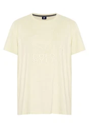 Polo Sylt T-Shirt mit gesticktem Label-Symbol und -Schriftzug Khaki/Beige/Weiß/Gold