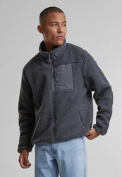 Urban Classics Teddy Jacket With Stand Up Collar (1-St) Dunkelgrau/Hellgrau/Grau
