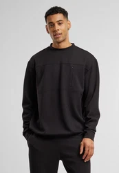 URBAN CLASSICS Rundhalspullover Scuba Zip Pocket Crew Schwarz