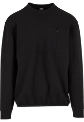 URBAN CLASSICS Rundhalspullover Scuba Zip Pocket Crew Schwarz