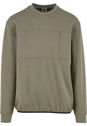 URBAN CLASSICS Rundhalspullover Scuba Zip Pocket Crew Dunkelgrün/Khaki