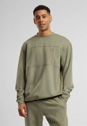 URBAN CLASSICS Rundhalspullover Scuba Zip Pocket Crew Dunkelgrün/Khaki