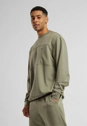 URBAN CLASSICS Rundhalspullover Scuba Zip Pocket Crew Dunkelgrün/Khaki