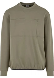 URBAN CLASSICS Rundhalspullover Scuba Zip Pocket Crew Dunkelgrün/Khaki