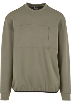 URBAN CLASSICS Rundhalspullover Scuba Zip Pocket Crew Dunkelgrün/Khaki