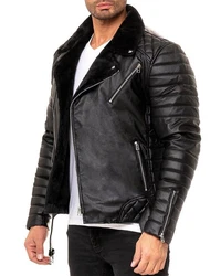 Reichstadt Bikerjacke Herren Kunstleder Jacke RS008 Schwarz/Silber (RS008)