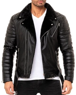 Reichstadt Bikerjacke Herren Kunstleder Jacke RS008 Schwarz/Silber (RS008)