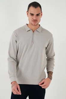 Buratti Sweatshirt Regular Fit Grau/Khaki/Beige/Hellgrau/Braun