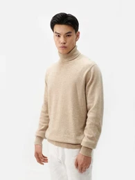 Rollkragenpullover Naturfarbe Basic Kaschmir Rollkragenpullover