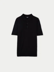 GOBI Polokragenpullover Polo-Shirt aus Kaschmir-Seide Dunkelblau/Schwarz