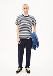 Armedangels T-Shirt MAARKOS POCKET STRIPES Dunkelblau/Weiß/Blau
