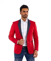 Jerseysakko Sporchlicher Jersey Sakko mit Pachtes Rot Gr.46 entspricht XS