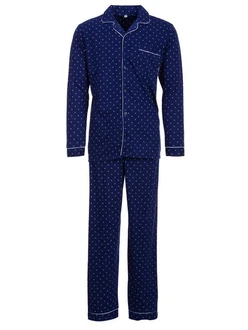 Henry Terre Schlafanzug Pyjama Set Langarm Blau/Dunkelblau