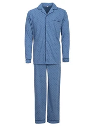 Henry Terre Schlafanzug Pyjama Set Langarm Hellblau/Blau/Grau