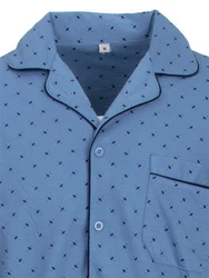 Henry Terre Schlafanzug Pyjama Set Langarm Hellblau/Blau/Grau