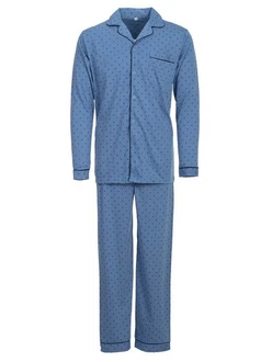 Henry Terre Schlafanzug Pyjama Set Langarm Hellblau/Blau/Grau