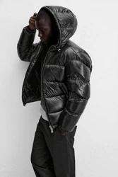 YI Winterjacke Puffer Jacke mit Kapuze Schwarz