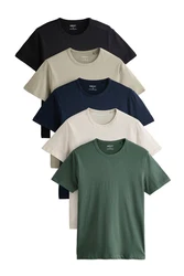Next Unterhemd 5 Pack Slim Fit T-Shirts/Unterwäsche (5-St) Khaki/Dunkelgrün/Grün/Dunkelblau/Beige