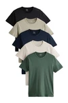 Next Unterhemd 5 Pack Slim Fit T-Shirts/Unterwäsche (5-St) Khaki/Dunkelgrün/Grün/Dunkelblau/Beige