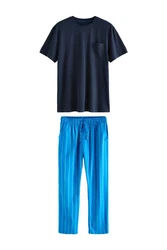 Next Pyjama Schlafanzugset aus Webstoff Dunkelblau/Blau