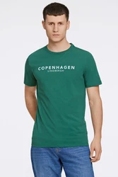 Lindbergh T-Shirt 'Copenhagen' mit Logo und Rundhalsausschnitt Türkis/Grün/Dunkelgrün