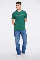 Lindbergh T-Shirt 'Copenhagen' mit Logo und Rundhalsausschnitt Türkis/Grün/Dunkelgrün