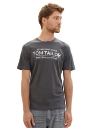 TOM TAILOR T-Shirt mit Frontprint Beige/Dunkelgrau/Grau