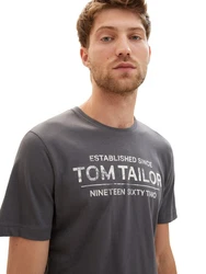TOM TAILOR T-Shirt mit Frontprint Beige/Dunkelgrau/Grau